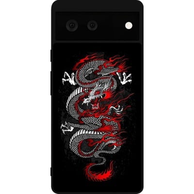 Coque Google Pixel 6 - Silicone rigide noir Japanese style Dragon Tattoo Red Black