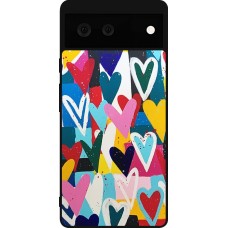 Coque Google Pixel 6 - Silicone rigide noir Joyful Hearts