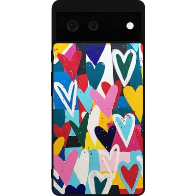 Coque Google Pixel 6 - Silicone rigide noir Joyful Hearts