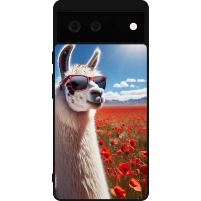 Coque Google Pixel 6 - Silicone rigide noir Lama Chic en Coquelicot