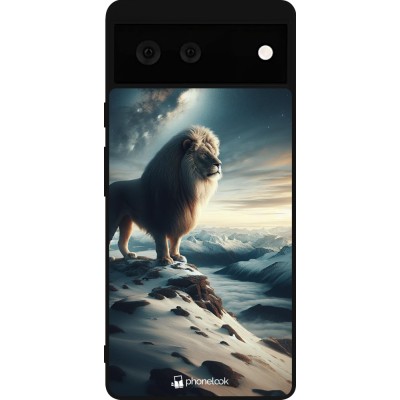 Coque Google Pixel 6 - Silicone rigide noir Le lion blanc