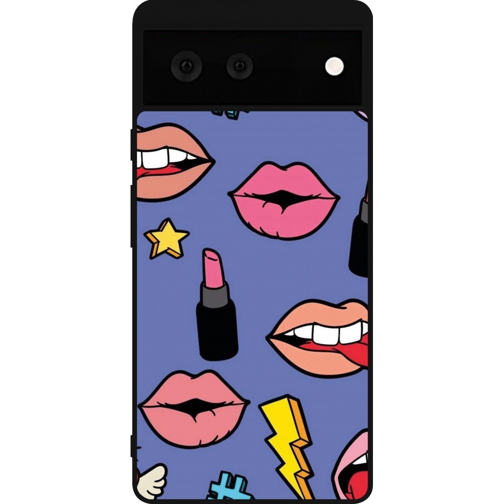 Coque Google Pixel 6 - Silicone rigide noir Lips and lipgloss