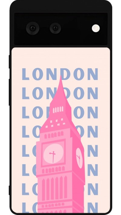 Coque Google Pixel 6 - Silicone rigide noir London Pink Print