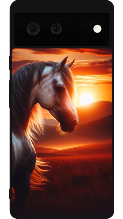 Coque Google Pixel 6 - Silicone rigide noir Majestic Sunset Horse