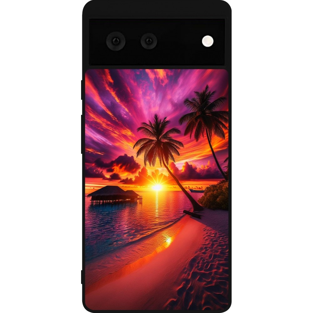 Coque Google Pixel 6 - Silicone rigide noir Maldives Dusk Bliss