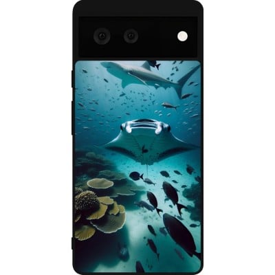 Coque Google Pixel 6 - Silicone rigide noir Manta Lagon Nettoyage