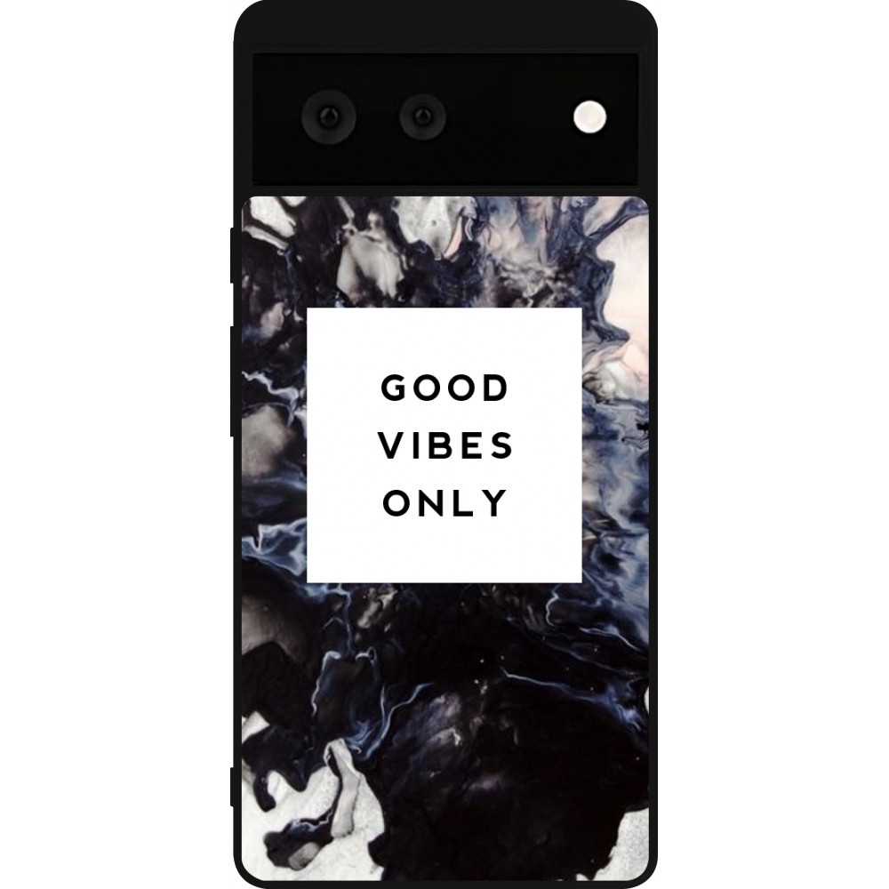 Coque Google Pixel 6 - Silicone rigide noir Marble Good Vibes Only