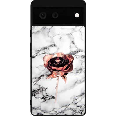 Coque Google Pixel 6 - Silicone rigide noir Marble Rose Gold