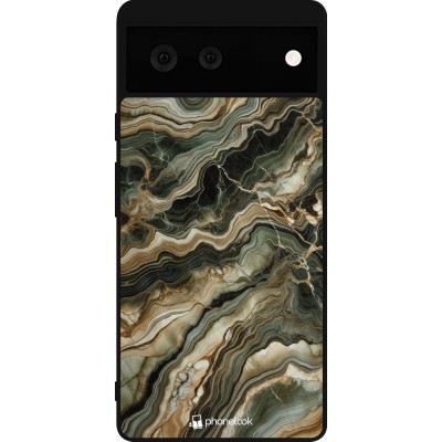 Coque Google Pixel 6 - Silicone rigide noir Marbre Olive