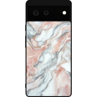 Coque Google Pixel 6 - Silicone rigide noir Marbre Rose Lumineux