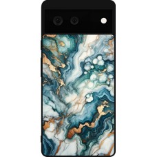 Coque Google Pixel 6 - Silicone rigide noir Marbre Vert Bleu Doré