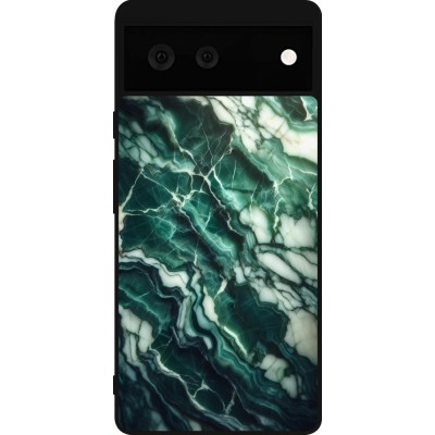 Coque Google Pixel 6 - Silicone rigide noir Marbre vert majestueux