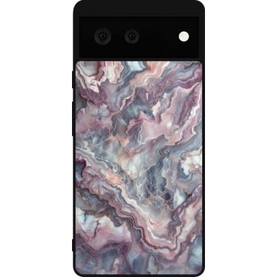 Coque Google Pixel 6 - Silicone rigide noir Marbre violette argentée