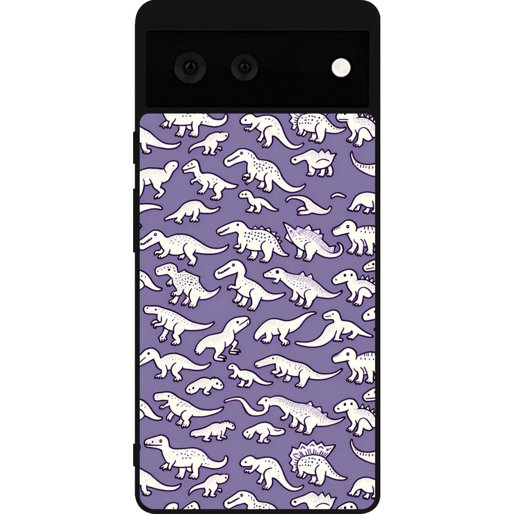 Coque Google Pixel 6 - Silicone rigide noir Mini dino pattern violet