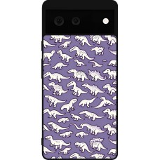 Coque Google Pixel 6 - Silicone rigide noir Mini dino pattern violet