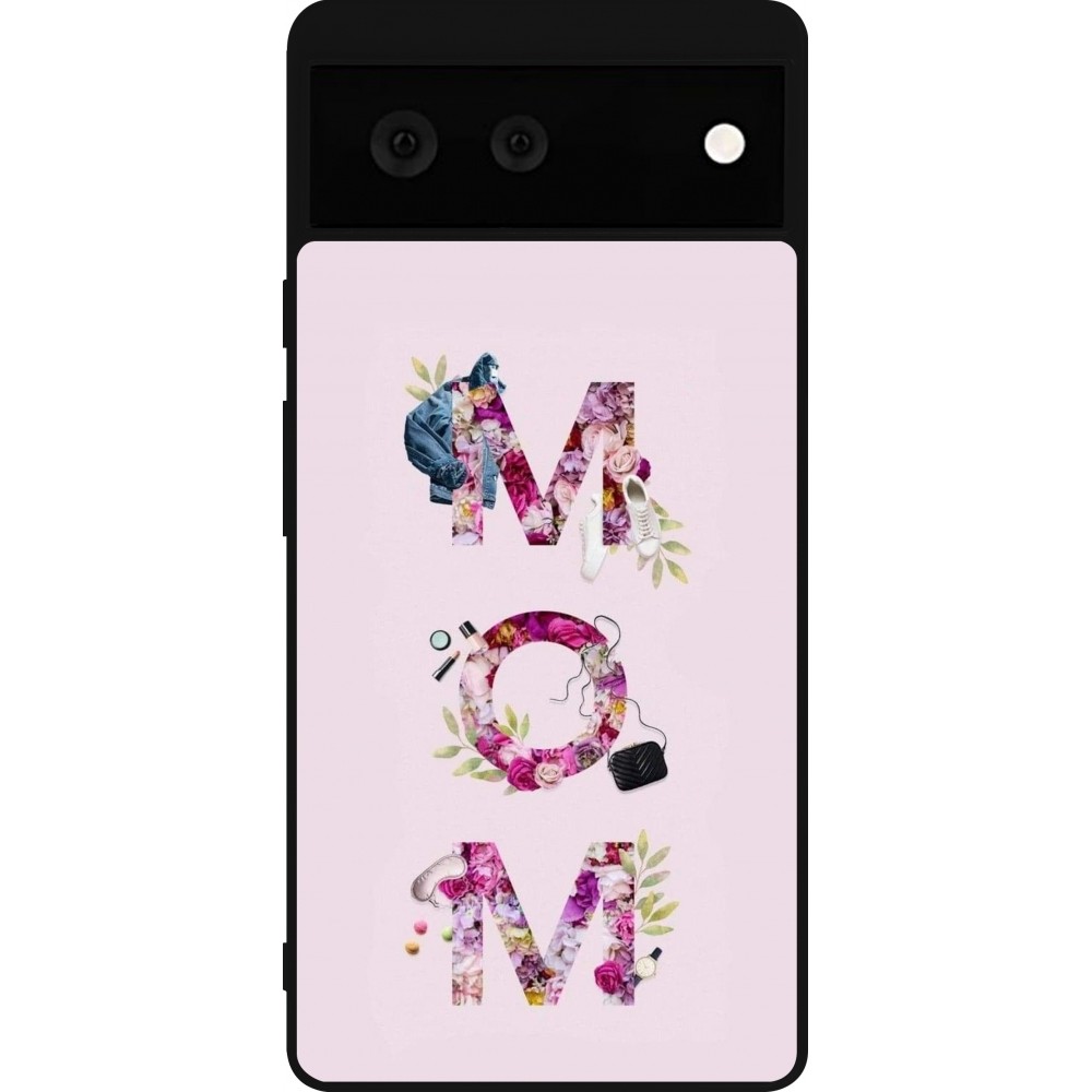 Coque Google Pixel 6 - Silicone rigide noir Mom 2024 girly mom