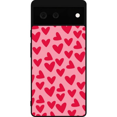 Coque Google Pixel 6 - Silicone rigide noir Mom 2024 petits coeurs