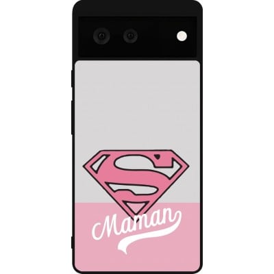 Coque Google Pixel 6 - Silicone rigide noir Mom 2024 Super hero maman