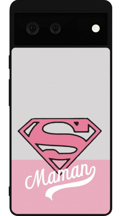 Coque Google Pixel 6 - Silicone rigide noir Mom 2024 Super hero maman