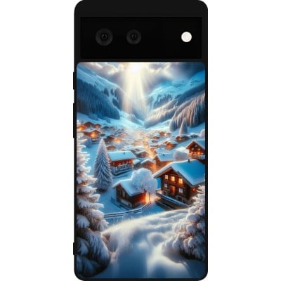 Coque Google Pixel 6 - Silicone rigide noir Mont Neige Lumière