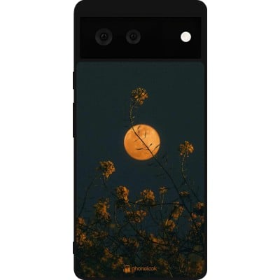 Coque Google Pixel 6 - Silicone rigide noir Moon Flowers