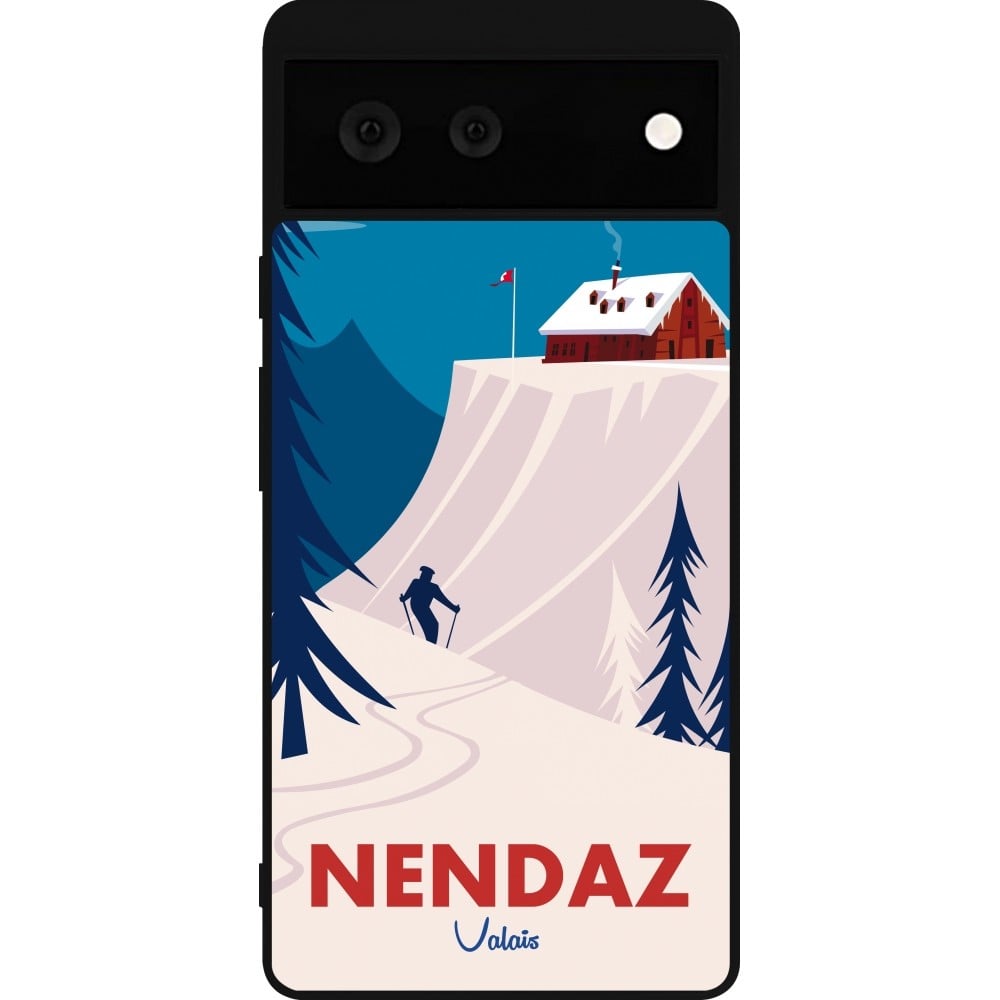 Coque Google Pixel 6 - Silicone rigide noir Nendaz Cabane Ski