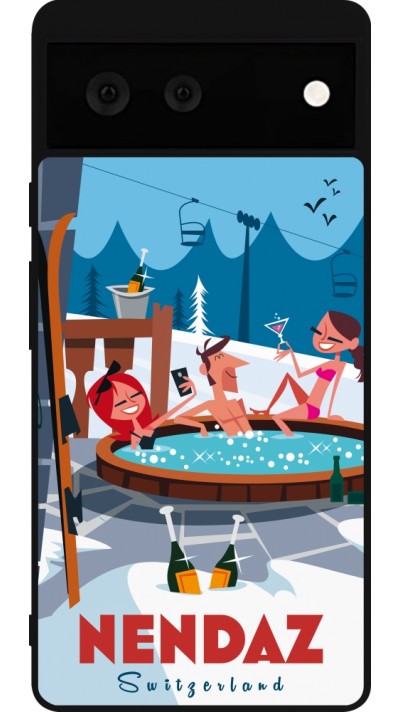 Coque Google Pixel 6 - Silicone rigide noir Nendaz Mountain Jacuzzi