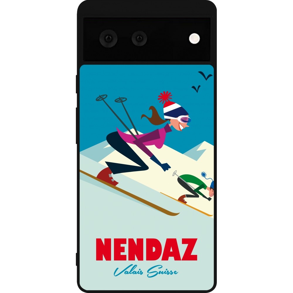 Coque Google Pixel 6 - Silicone rigide noir Nendaz Ski Downhill