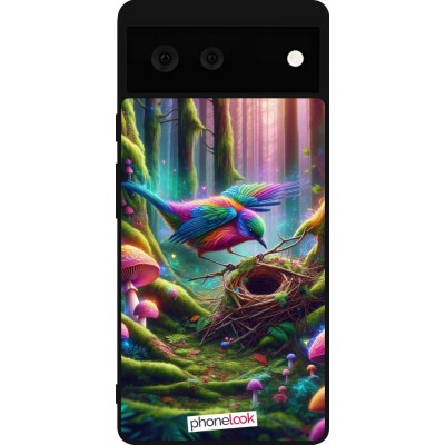 Coque Google Pixel 6 - Silicone rigide noir Oiseau Nid Forêt