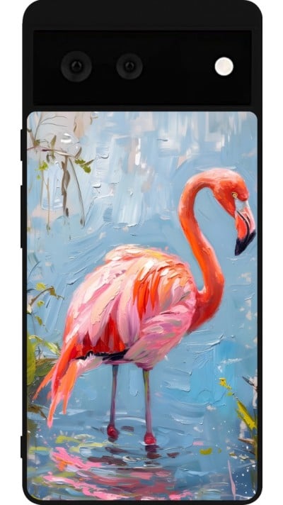 Coque Google Pixel 6 - Silicone rigide noir Paint Flamingo