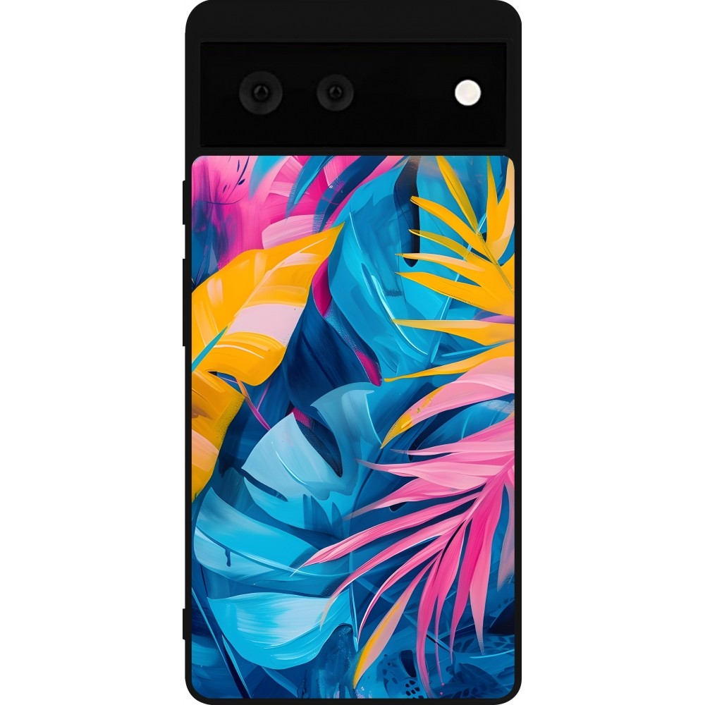 Coque Google Pixel 6 - Silicone rigide noir Palms Blue