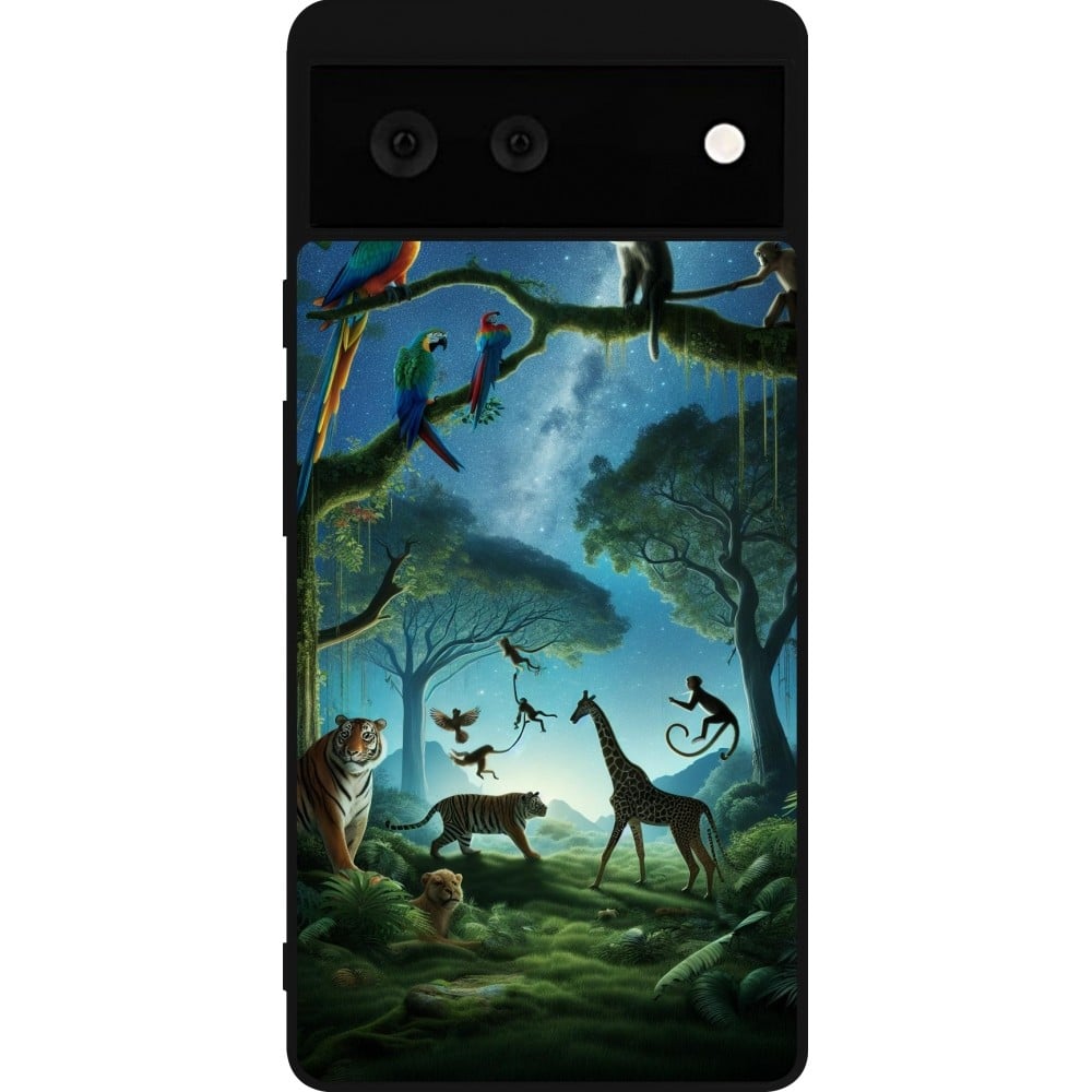 Coque Google Pixel 6 - Silicone rigide noir Paradis des animaux exotiques