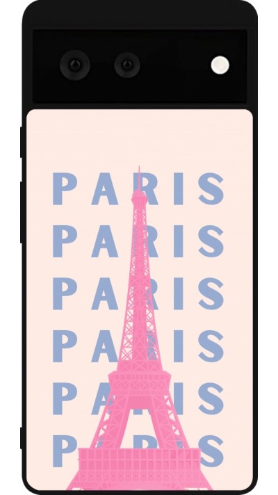 Coque Google Pixel 6 - Silicone rigide noir Paris Pink Print