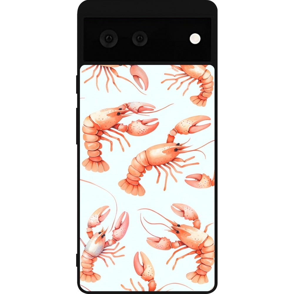 Coque Google Pixel 6 - Silicone rigide noir Pattern de homards pastels