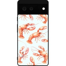 Coque Google Pixel 6 - Silicone rigide noir Pattern de homards pastels