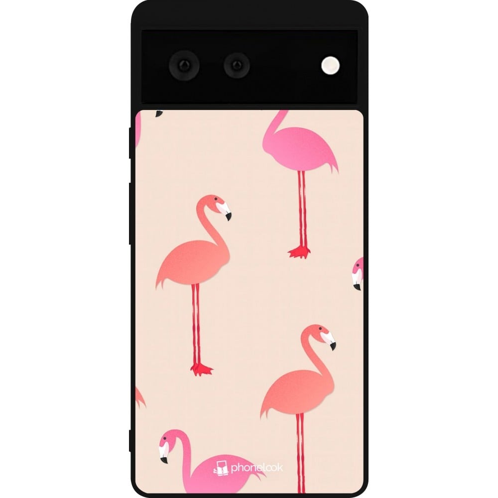 Coque Google Pixel 6 - Silicone rigide noir Pink Flamingos Pattern