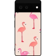 Coque Google Pixel 6 - Silicone rigide noir Pink Flamingos Pattern