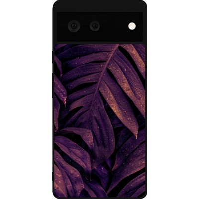 Coque Google Pixel 6 - Silicone rigide noir Purple Light Leaves