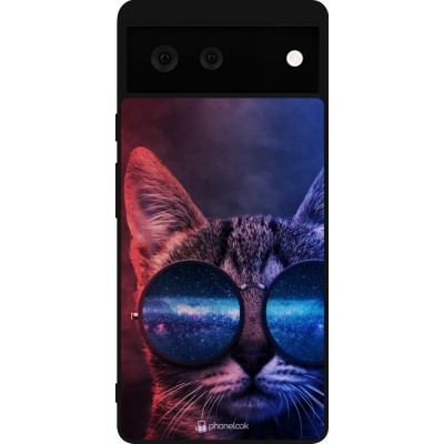 Coque Google Pixel 6 - Silicone rigide noir Red Blue Cat Glasses