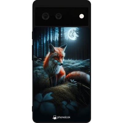 Coque Google Pixel 6 - Silicone rigide noir Renard lune forêt