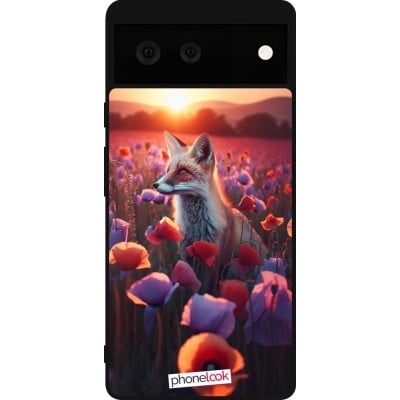 Coque Google Pixel 6 - Silicone rigide noir Renard pourpre au crépuscule