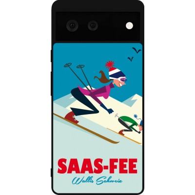 Coque Google Pixel 6 - Silicone rigide noir Saas-Fee Ski Downhill