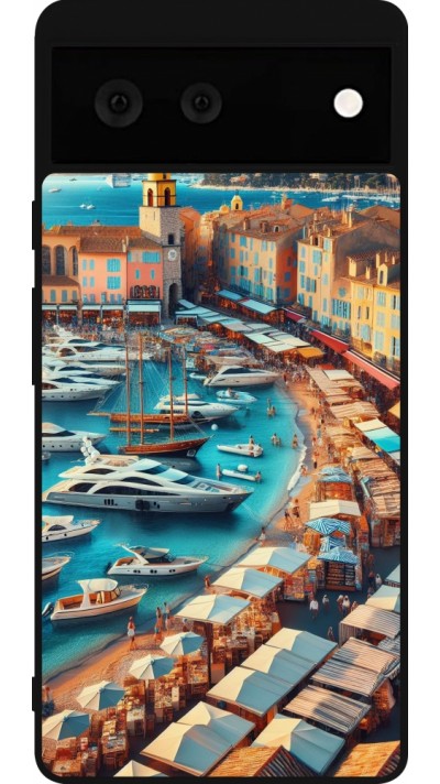 Coque Google Pixel 6 - Silicone rigide noir Saint-Tropez Beach