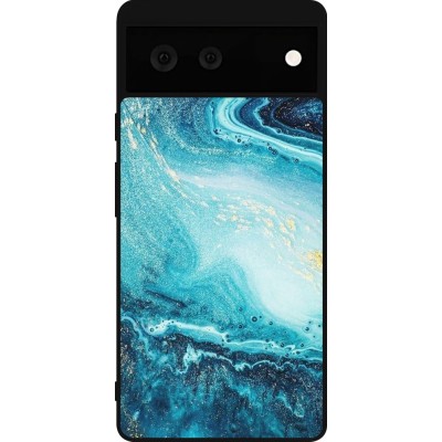 Coque Google Pixel 6 - Silicone rigide noir Sea Foam Blue