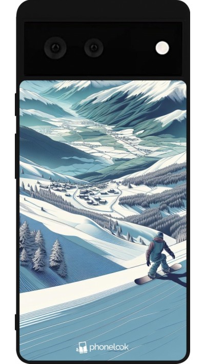 Coque Google Pixel 6 - Silicone rigide noir Snowboarder Montagne