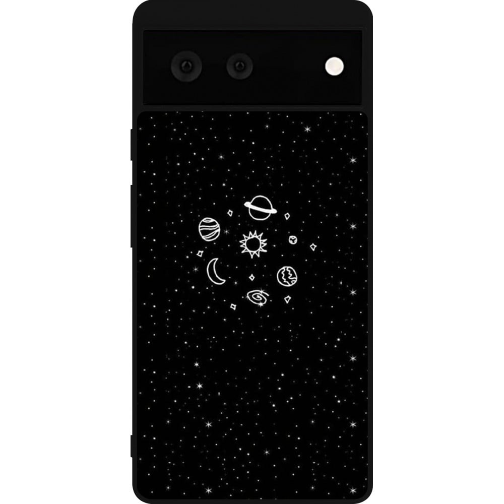 Coque Google Pixel 6 - Silicone rigide noir Space Doodle