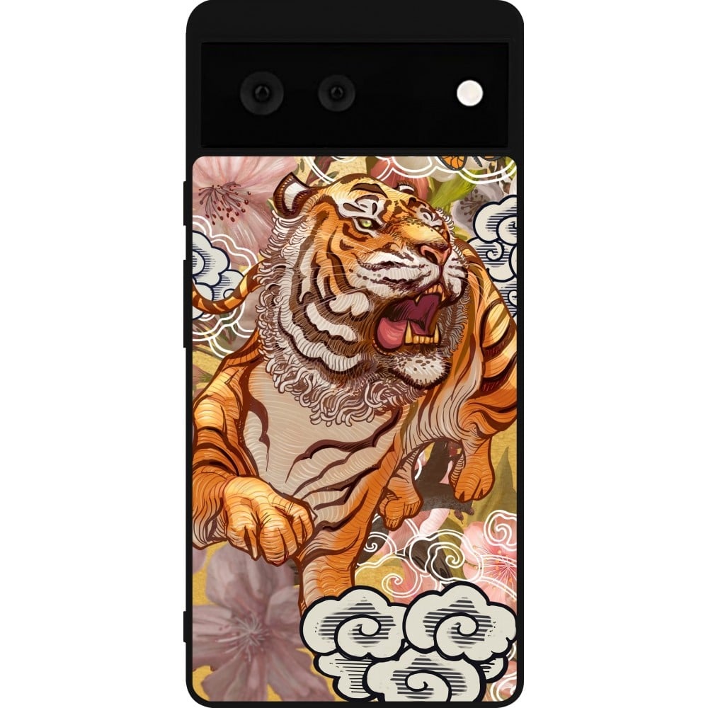 Coque Google Pixel 6 - Silicone rigide noir Spring 23 japanese tiger