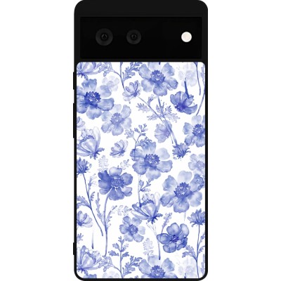 Coque Google Pixel 6 - Silicone rigide noir Spring 23 watercolor blue flowers