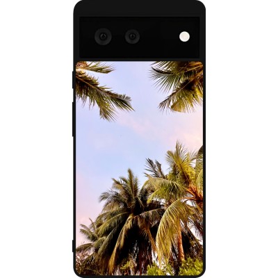 Coque Google Pixel 6 - Silicone rigide noir Summer 2023 palm tree vibe