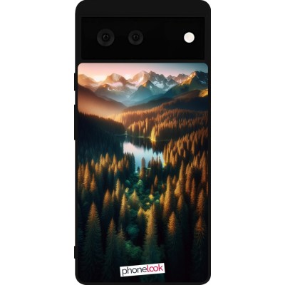 Coque Google Pixel 6 - Silicone rigide noir Sunset Forest Lake